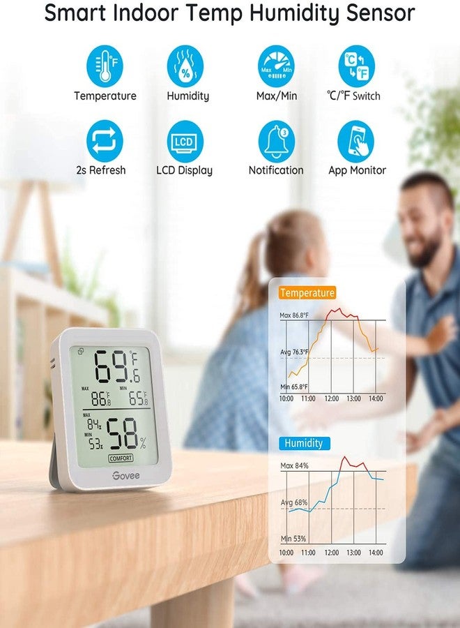 جوفي مقياس رطوبة وحرارة داخلي من جوفي، عبوة من قطعتين، مزود بشاشة LCD كبيرة، تنبيهات مع تسجيلات الحد الأقصى والحد الأدنى، تخزين بيانات لمدة عامين، قابل للتصدير، مناسب للغرف والبيوت الزجاجية، رمادي - Image 2